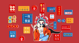 国潮风网红餐饮背景墙