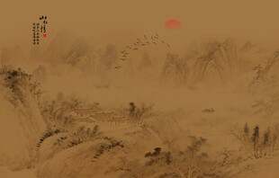 屏风古典背景山水画