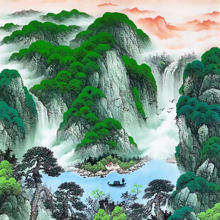 客厅茶室山水画背景墙