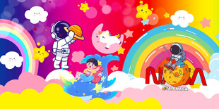 星星彩虹卡通儿童房背景墙