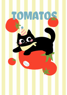 番茄黑猫可爱卡通插画