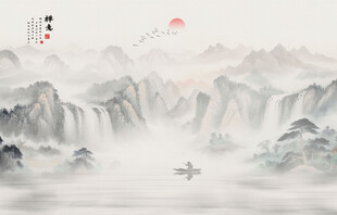 中国风意境水墨山水画