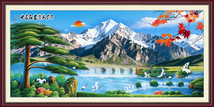 迎客松山水风景画