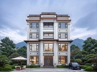 四层新中式风格豪华别墅外观