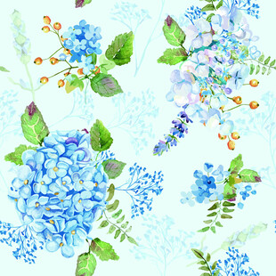 水彩绘蓝绣球花卉图案