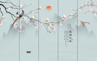 手绘花鸟山水
