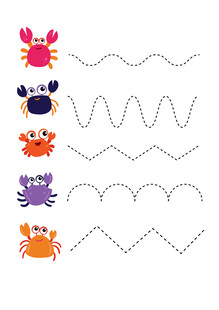 螃蟹波浪线儿童绘画素材