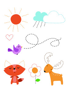 可爱动物与自然元素插画