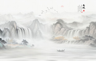 新中式屏风山水画