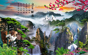 迎客松装饰画山水壁纸