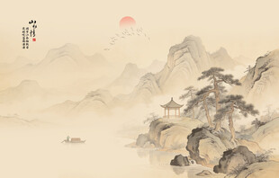 中式古风古典山水画背景