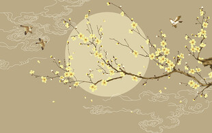 手绘梅花祥云背景墙