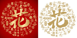 金红花字书法花字背景百花图