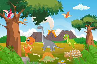 森林火山卡通恐龙世界儿童背景墙