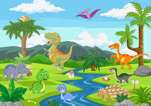 卡通侏罗纪恐龙世界儿童房背景墙