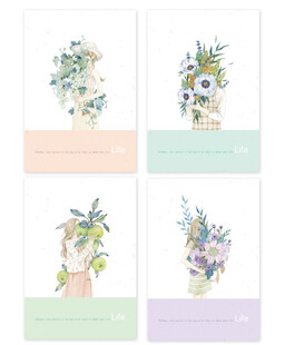 人和花草 水彩 手绘