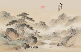 中式古风古典山水画背景 