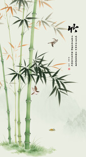 中式水墨竹子玄关装饰画