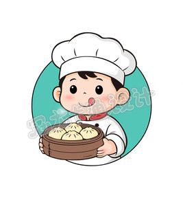 早餐店小厨师端着一笼包子