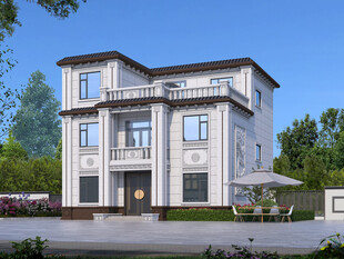 农村三层中式别墅外观设计图效果