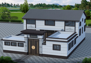 农村三层中式别墅外观设计图效果