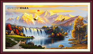 瀑布油画