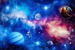 彩色星空宇宙星球外太空银河背景