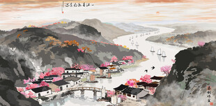 国画水墨江南山水风景图