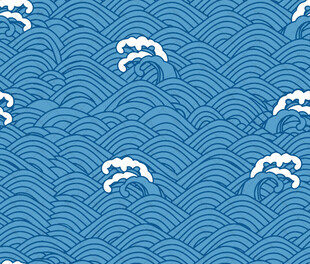 蓝色海浪与白鹤图案设计
