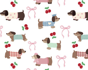 可爱腊肠犬与樱桃图案背景