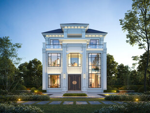 农村三层中式别墅外观设计图效果