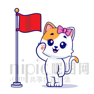 可爱卡通敬礼的猫咪