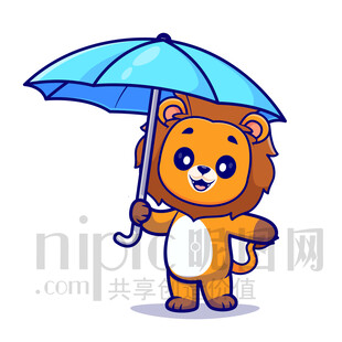 可爱卡通撑伞的可爱小狮子