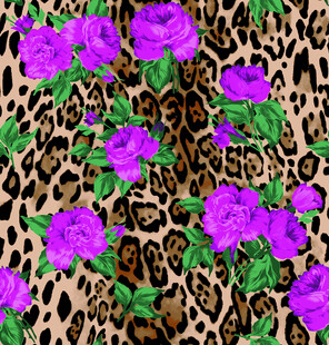 豹纹底紫色花卉图案