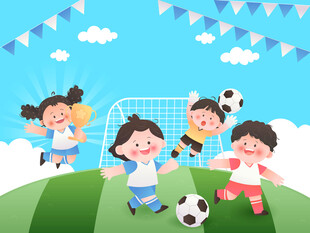 儿童节运动会踢足球活力奔跑插画
