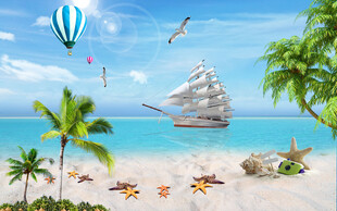 大海沙滩椰树背景墙