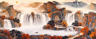 鸿运当头山水画