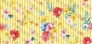 黄底花卉条纹