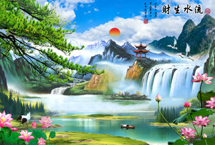 瀑布风景画