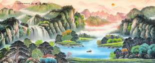 流水生财聚宝盆风水画