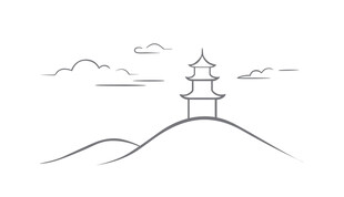 山巅古塔线条简约画