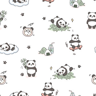 可爱熊猫图案无缝背景图