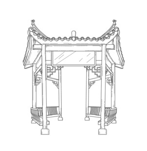 中式传统亭子线稿图 矢量图