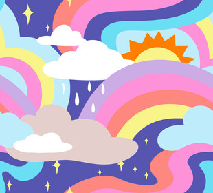 梦幻彩虹天空插画
