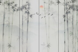 隔断屏风水墨竹子山水画背景墙