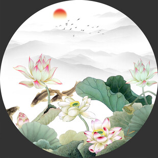 圆形荷花山水
