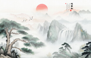 新中式迎客松背景墙