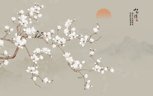 中国风手绘兰花花鸟画背景墙