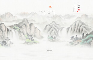 新中式山水电视背景墙