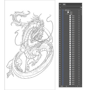 传统龙图案矢量线稿设计